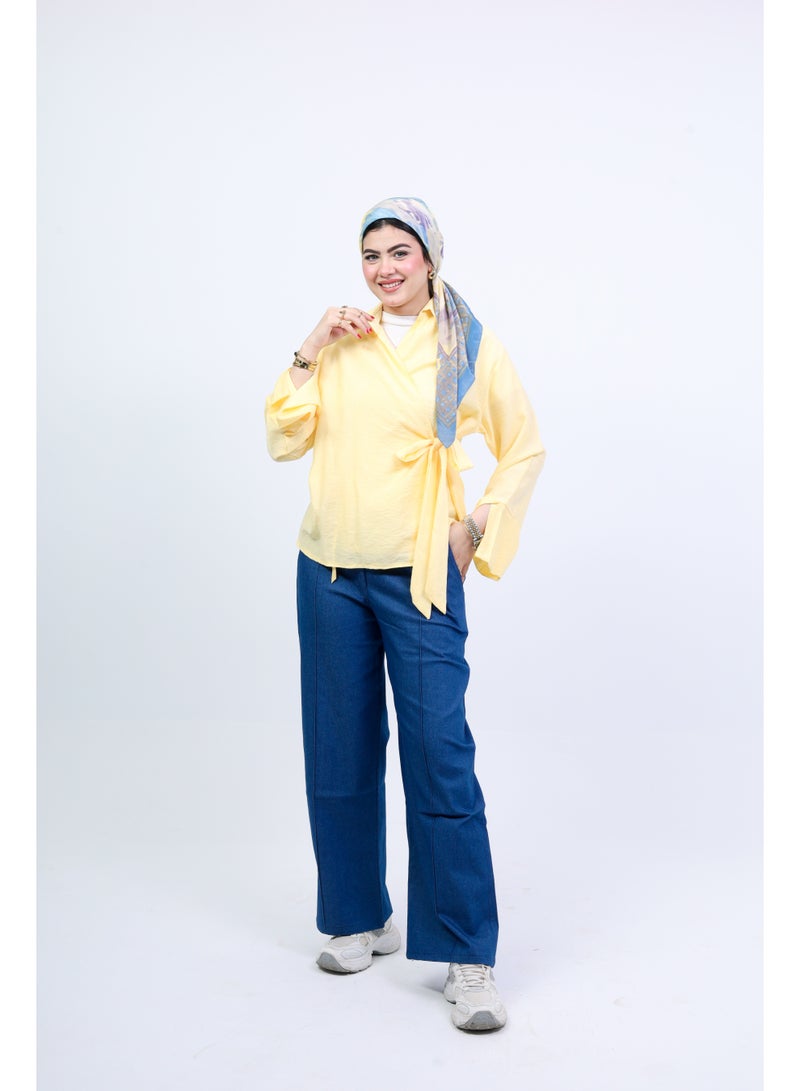 بنطلون حريمى جينز رجل واسعه كحلى - Image 1